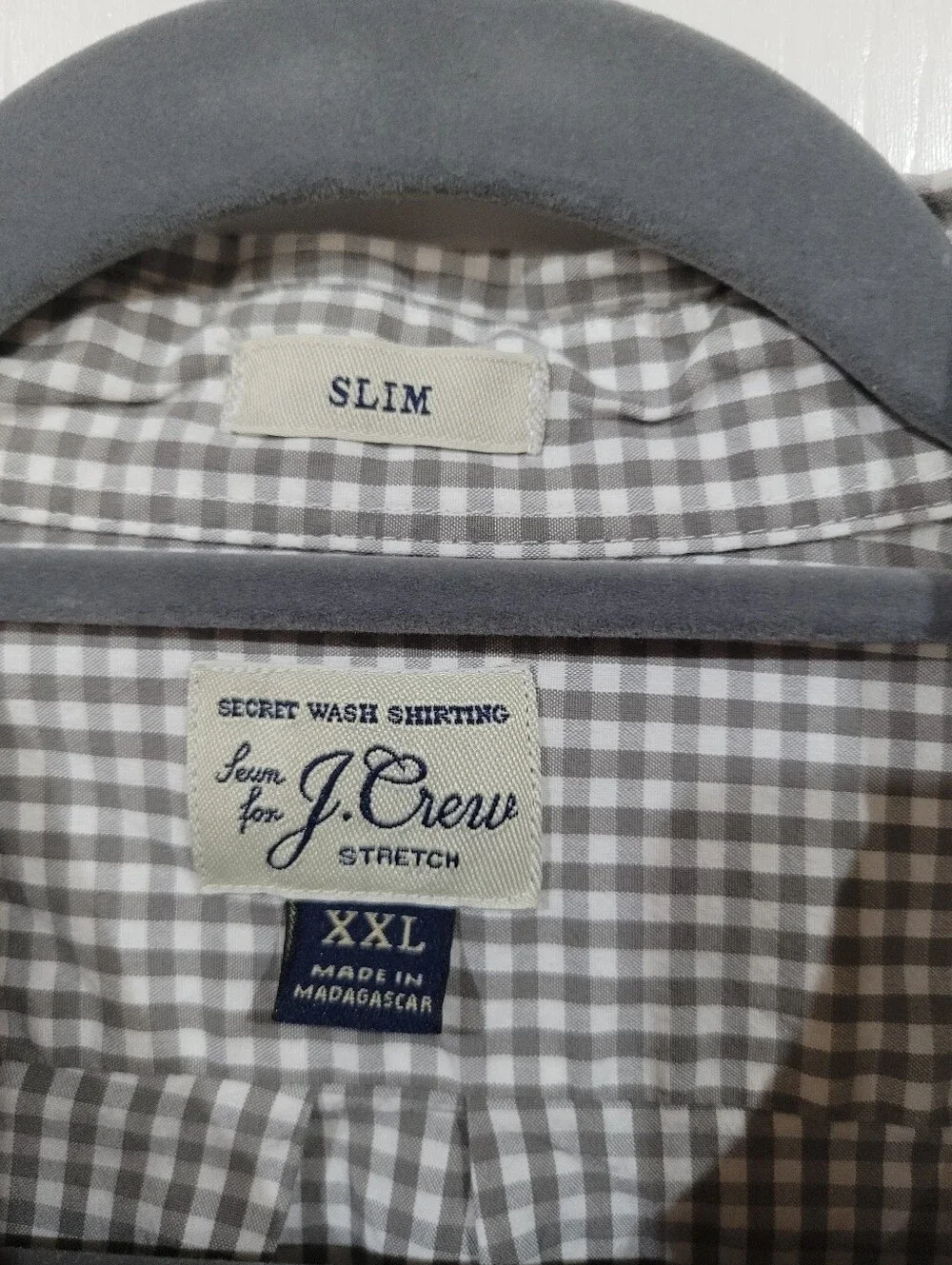 J. Crew Men's Secret Wash Slim Long-Sleeve Gray Small Check Button-Down XXL 2XL